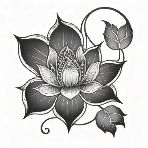 Unalome Symbol Lotus Flower Crescent Moon Aquarius