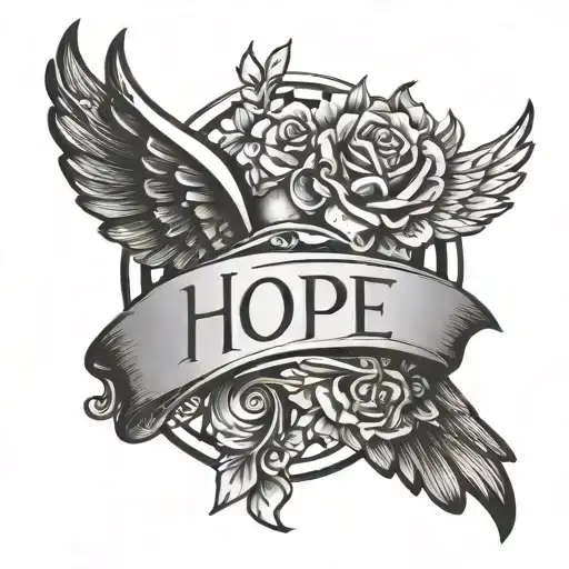 Handwritten Word Hope With Small Hearts And Angel Wings