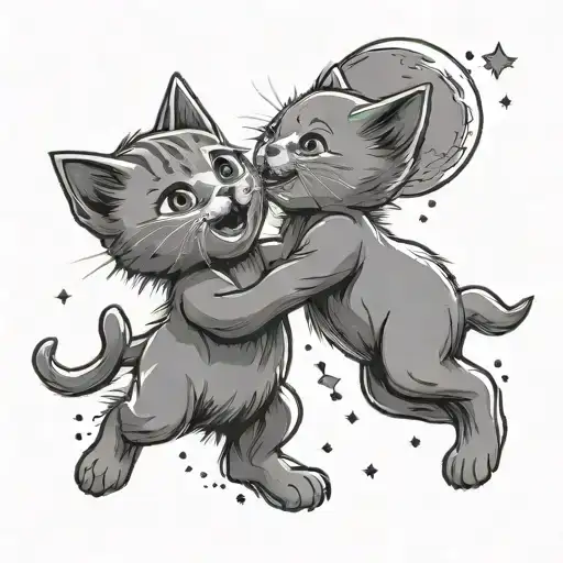 Two Kitten Characters Dancing One Is The Moon And One Is The Sun