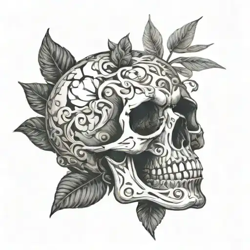 Skull And Picture Plant Growing Together