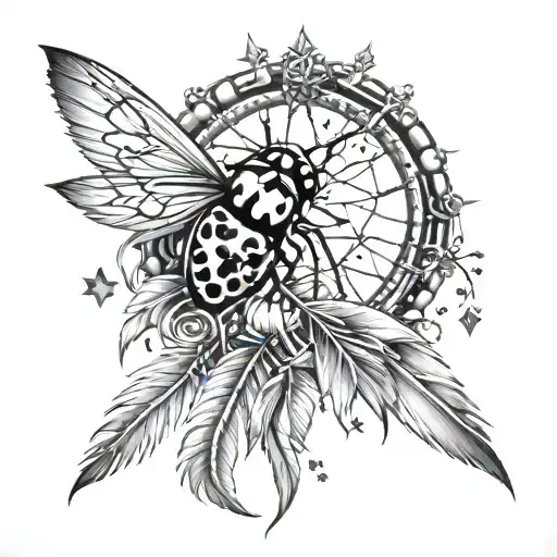 Simple Ladybug And Dream Catcher Entangled With Stars