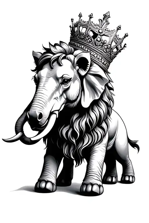 Lion Wearing Crown Elephant Horse