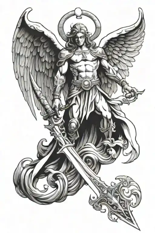 Arch Angel With Sword Casting The Devil From Paradise