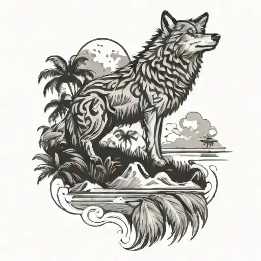 Wolf And Tropical Island