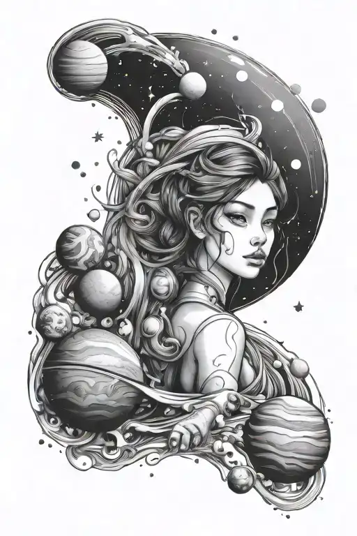 Creativity And Girl Space With Planets