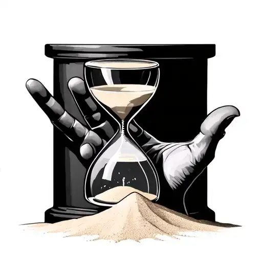 Hourglass With A Realistic Human Hand Positioned In Front Of The Top Half Blocking The Sand