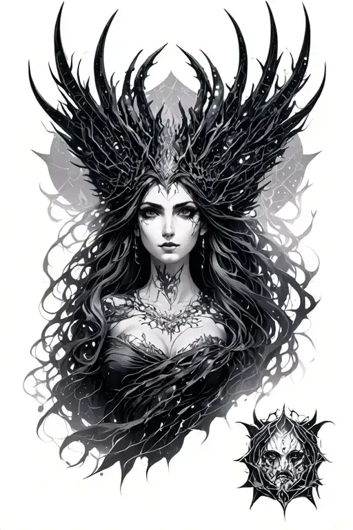 Dark Art Eris Goddess Surrounded By Cyber Sigilism