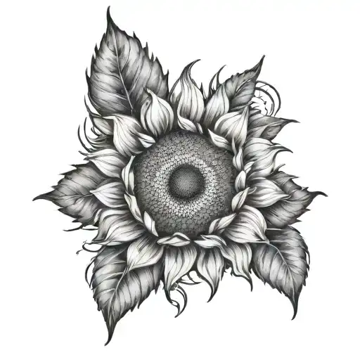 Planets Orbiting Around A Giant Sunflower Tattoo Showcasing