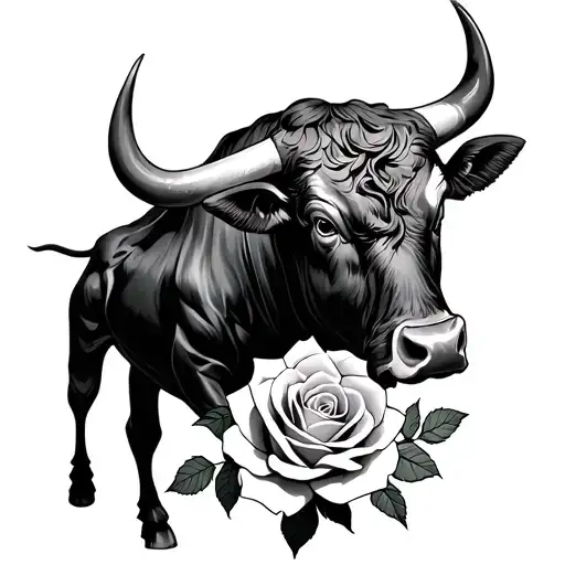 Create Me A Tattoo Incorporating A Fighting Bull And A Rose