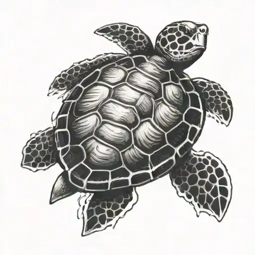Sea Turtle With Key Row Cross In The Shell