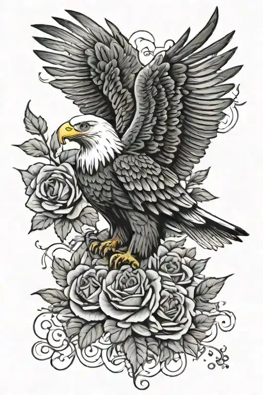 Bald Eagle Surounded By Roses