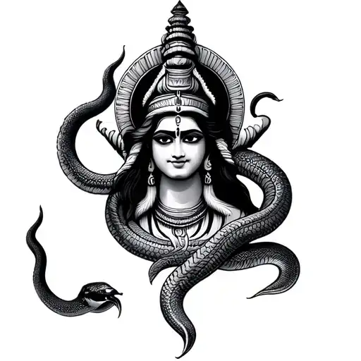 Shiva Trishul With Snake And Damru Along With An Image