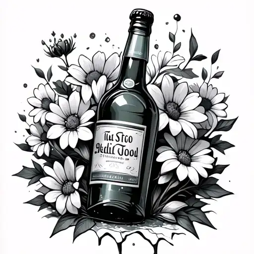 Broken Alcohol Bottle With Flowers Emerging From The Cracks Only