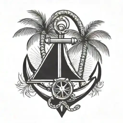 Anchor With The Top As A Palm Tree With A Nautical Star In The Middle