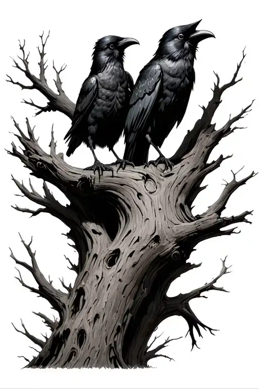 Hugin And Munin Sitting On A Dead Tree