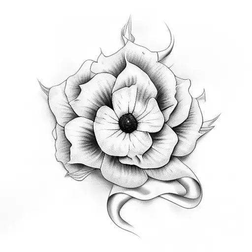 A Realistic Black-grey Cancer Ribbon Morphing Into Morning Glory Flowers