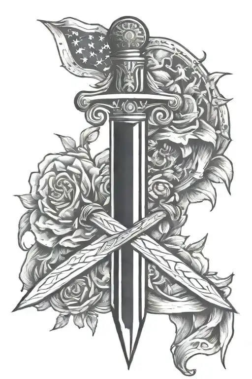 Dagger And Flag Intertwined