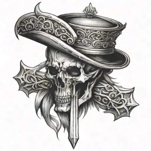 Sword With Wings And A Crown Of Thorns On Top Hat