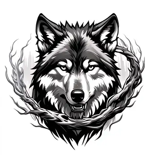 Wolf With Fierce Glances Around Winds In A Forest