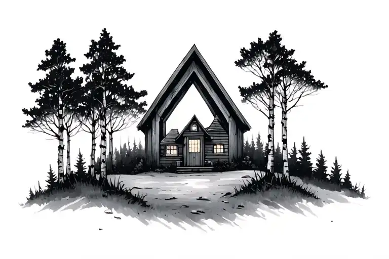 An L Shapes House In A Forest Of Birch Trees