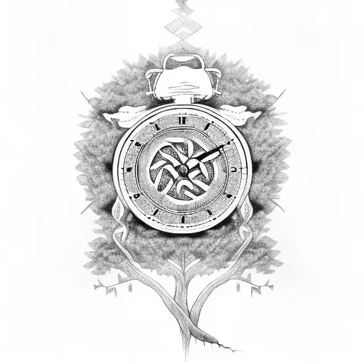 Celtic Family Tree With Clocks In Roots