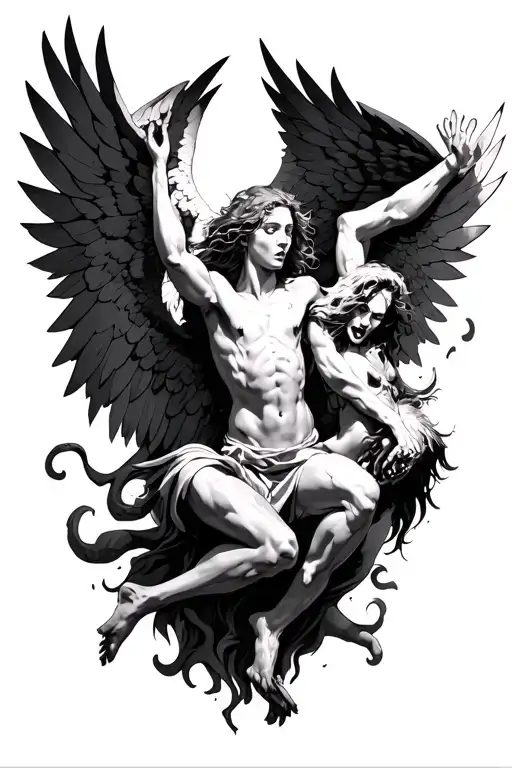Falling Angel With Demons Fighting