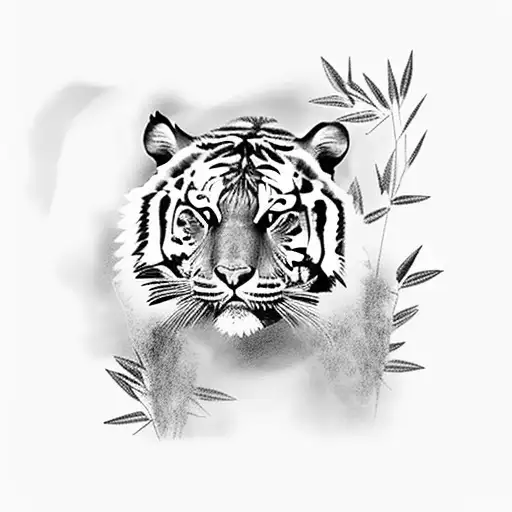 Blind Full Body Tiger Walking Through Bamboo