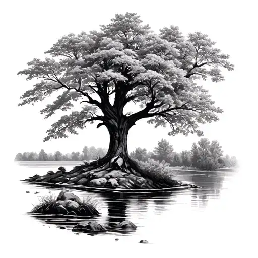 River And Linden Tree Growing