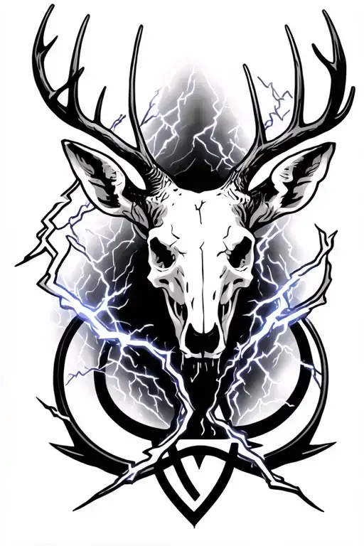 Lightning With Deer Skull And Gemini Sign Intertwined
