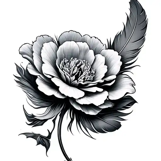 Feather Turning Into Carnation Flower Intertwined