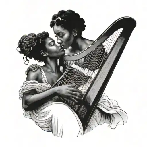 Black Woman Playing Harp Etheral