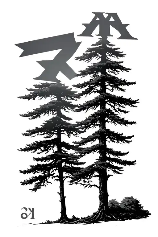 Pine Tree Forest With Roman Numeral Dates And The Greek Symbols For Alpha And Beta