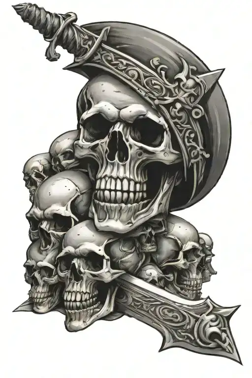 Pile Of Skulls With Sword Sticking Out