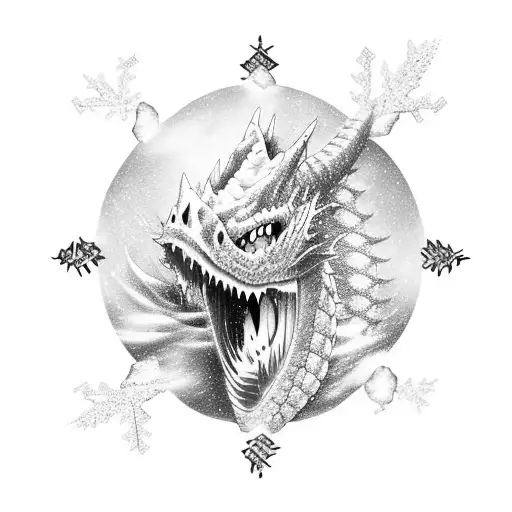 A Dragon Breathing Snowflakes While Snowboarding Down A Slope