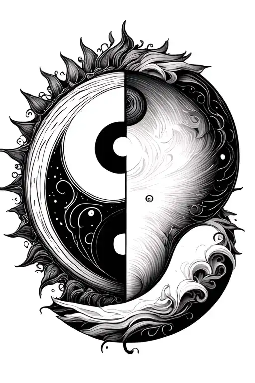 Yin Yang With The Sun And Moon Merging Together