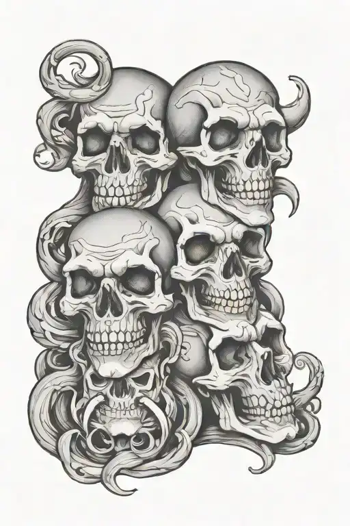 Black And Grey Traditional See No Evil Hear No Evil Speak No Evil Tattoo Using Skulls And Smoke