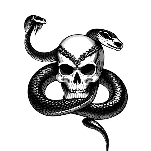 Neotradtional Woaman And Snake And Skull