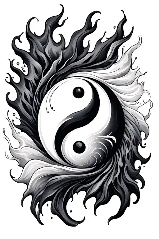 Yin Yang With Fire And Water