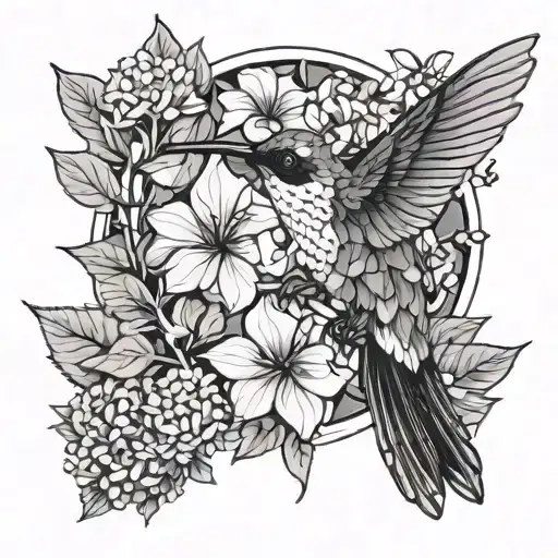 Dried Hydrangeas And Hummingbird Black And Grey Traditional But Geometric Simpler Masculine