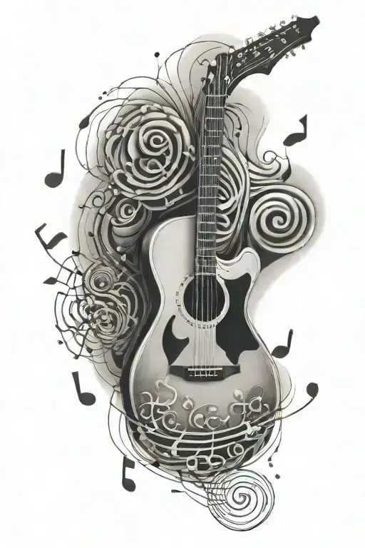 Guitar And Music Notes Floating In The Air