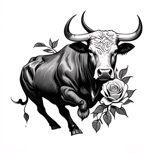 Create Me A Tattoo Incorporating A Fighting Bull And A Rose