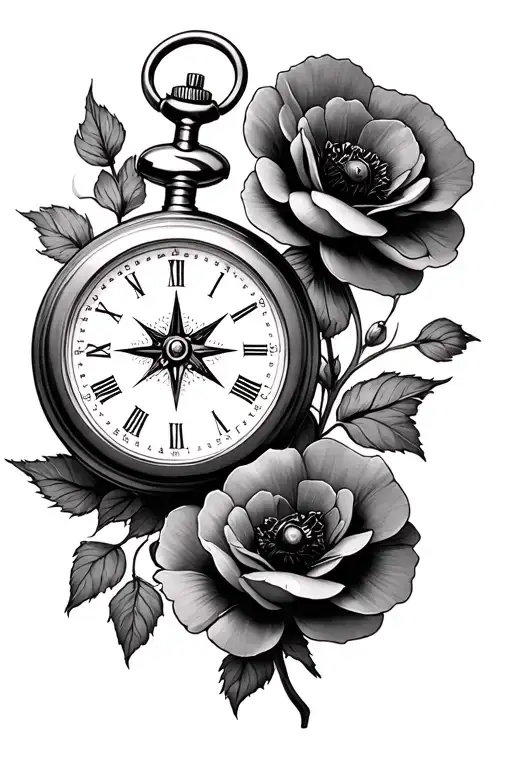 Poppies Rose Pocket Watch Compass