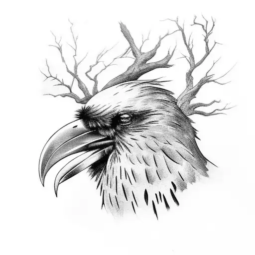 Raven In A Tree Overlooking A Battlefield