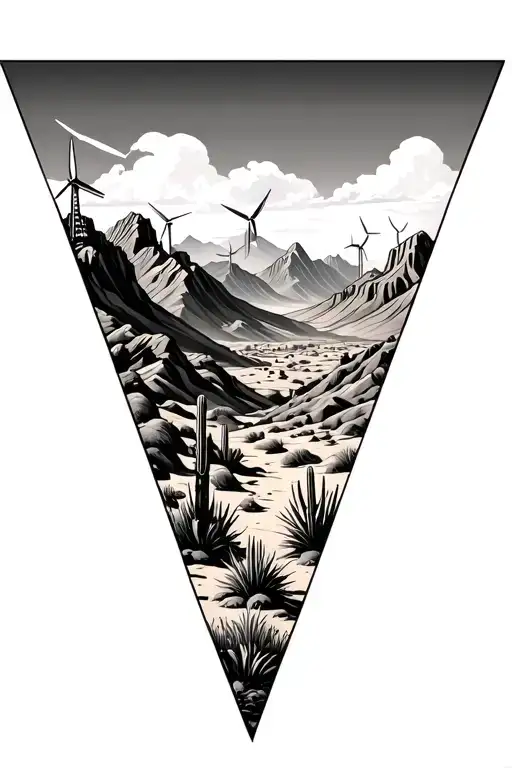 3 Sperate Triangles Put Images Of Desert Mountains With Many Windmills On The Mountains And Cactus