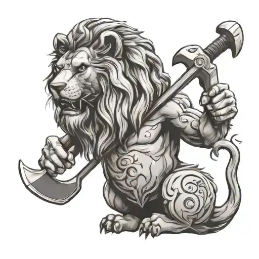 Czech Lion Holding An Axe