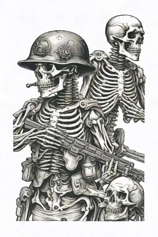 Two Part Soldier One Side Skeleton World War 1 And One Side Human Paramedic Soldier