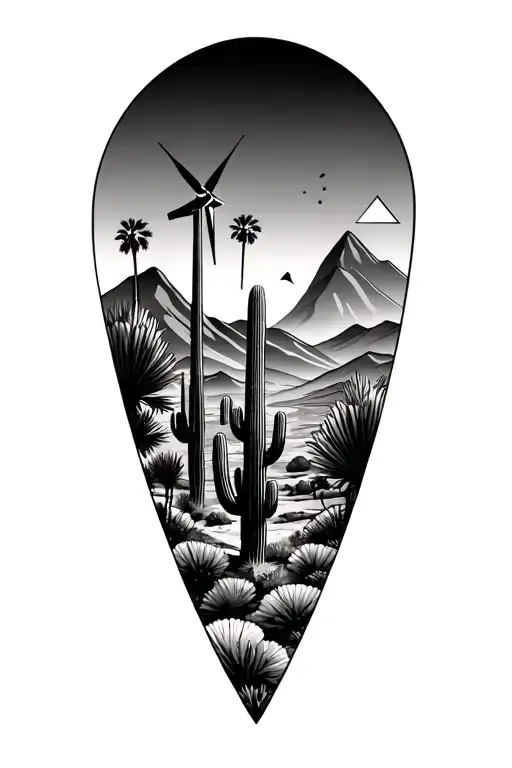 Palm Springs Mountains With Windmills And Cactus And 3 Triangles