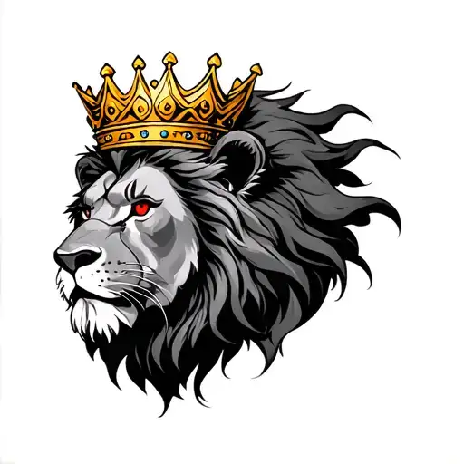 Lion With Red Eyes And Crown On Top Of Head