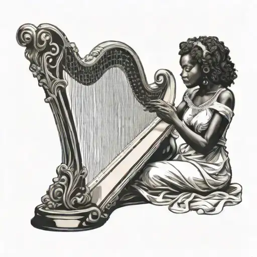 Black Woman Playing Harp Etheral