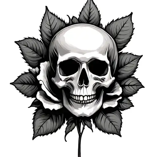 Skull Within A Rose Withered Leaves Symbolizing Death Will Come